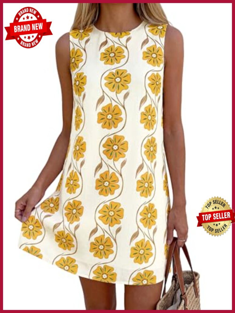 Women's Sleeveless Floral Mini Sundress A-Line Casual Summer Dress